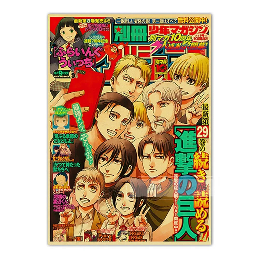 Vintage Anime Kraft Paper Poster Set – JoJo’s Bizarre Adventure, Jujutsu Kaisen & Demon Slayer Wall Art for Room Home Decor