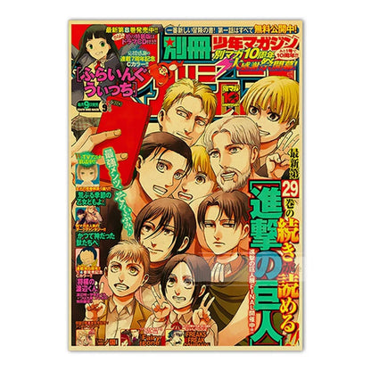 Vintage Anime Kraft Paper Posters – JoJo’s Bizarre Adventure, Jujutsu Kaisen & Demon Slayer Wall Art for Home Room Decor