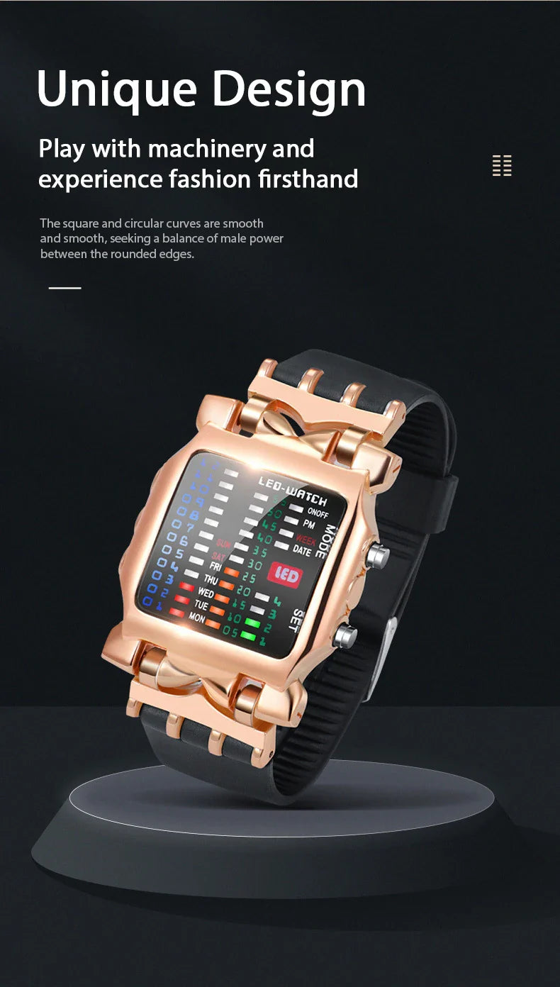 Men’s LED Crab-Style Watch — Creative Luminous Binary Electronic Waterproof Multi-Function Wristwatch
