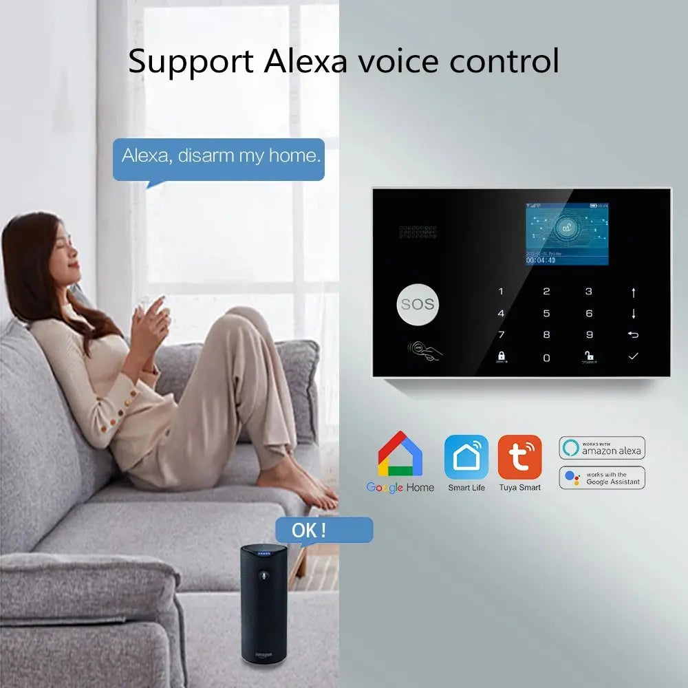 Home WIFI & GSM Security Alarm System – Anti-Theft with Door Sensor, PIR Motion Detector, Tuya Smart App & Alexa Control