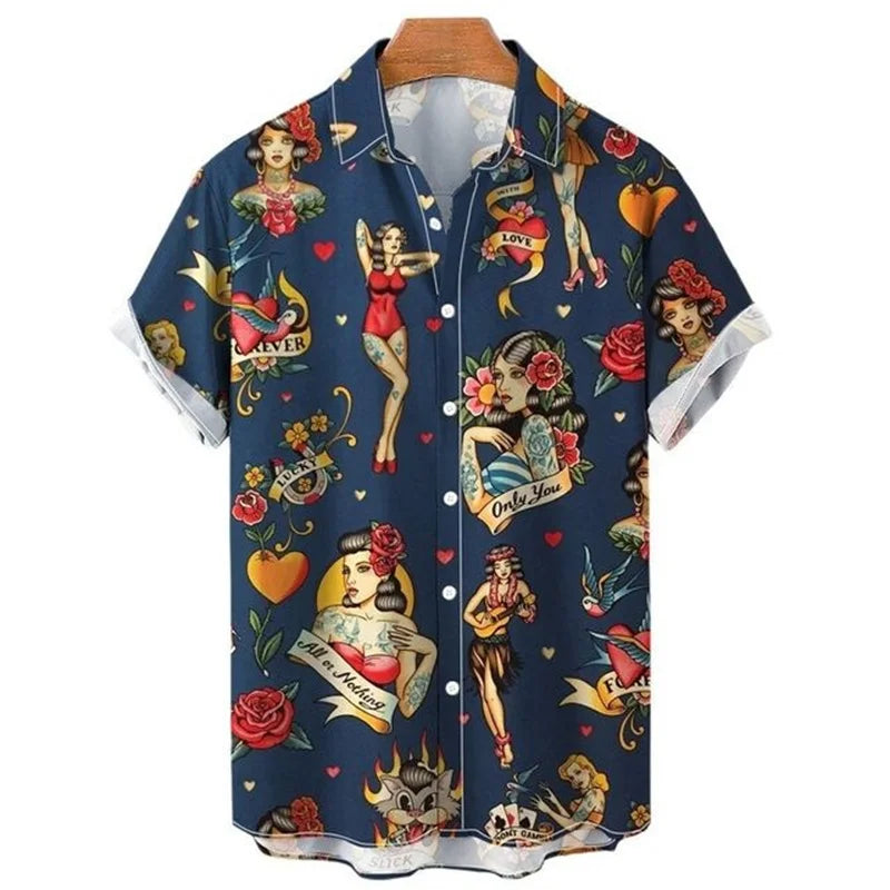 Men's Retro Mermaid Hawaiian Shirt - 3D Print Casual Short Sleeve Button-Up Summer Shirt