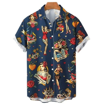 Men's Retro Mermaid Hawaiian Shirt - 3D Print Casual Short Sleeve Button-Up Summer Shirt