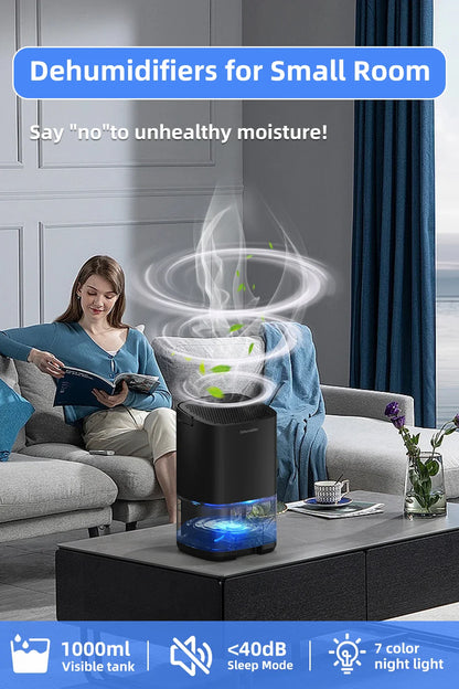 1000ml Portable Dehumidifier – Energy Efficient, Damp, Mold & Moisture Eliminator for Home, Office & RV