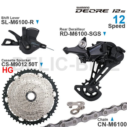 SHIMANO DEORE M6100 12-Speed Groupset – Right Shifter, Rear Derailleur, Chain & SUGEK 11-50T/52T Cassette Sprocket