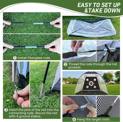 10x7FT Golf Practice Net with Mat & Target Balls – Backyard Driving, Chipping & Swing Training Aid for Home Golf Improvement