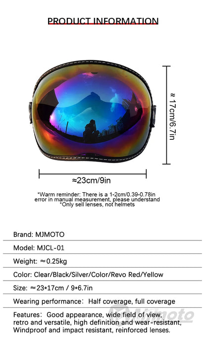 Universal Motorcycle Helmet Sun Visor – Anti-UV Windproof Bubble Lens for Open Face 3/4 Helmets