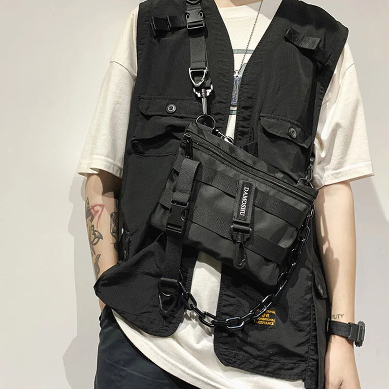 Versatile Style: Functional Tactical Chest Bag - Unisex Bullet Hip Hop Vest Streetwear Waist Pack, Black Wild Chest Rig Bag for Men and Women