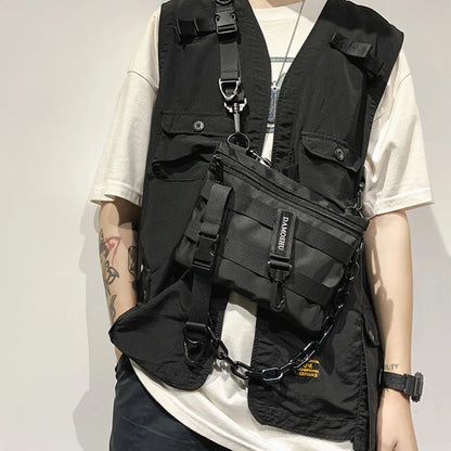 Versatile Style: Functional Tactical Chest Bag - Unisex Bullet Hip Hop Vest Streetwear Waist Pack, Black Wild Chest Rig Bag for Men and Women