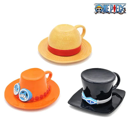 One Piece Mug – Creative Three Brothers Hat Shaped Coffee Cup, Anime Chopper, Ace & Sabo Ceramic Water Cup for Parties