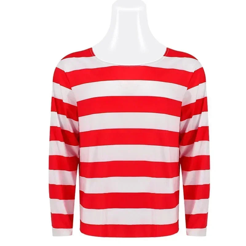 Wheres Waldo Costume Set - Striped Shirt, Glasses, Hat & Socks for Kids and Adults