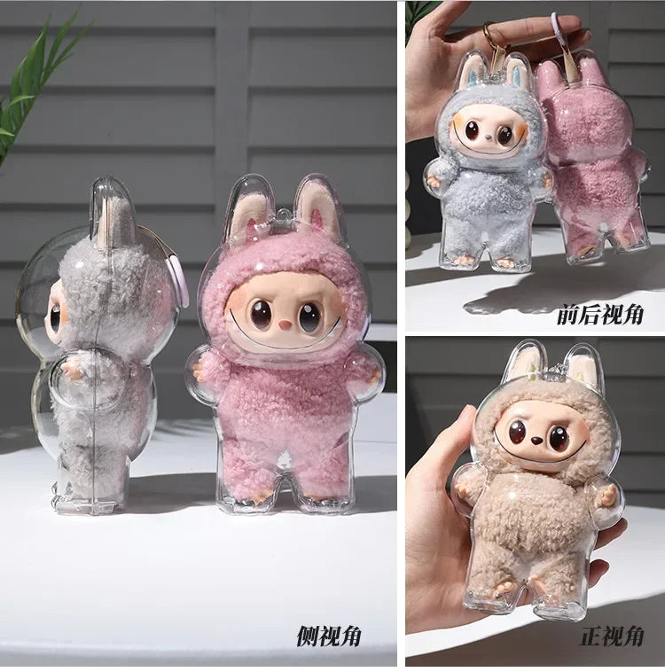 Labubu Transparent Protective Cover – Cute Elf Plushie Display Bag & Mini Portable Storage Box for Stuffed Toys