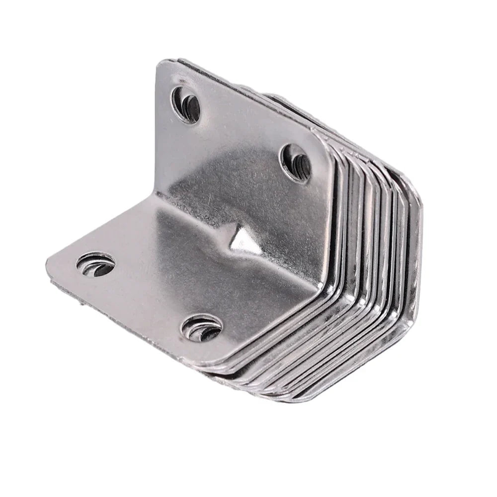 50/10PCS Universal Stainless Steel Corner Bracket | 90 Degree Right Angle Fixed Bracket for Wood Furniture, Bedframe, Cabinet Accessories