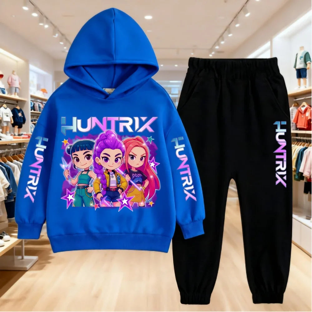 2025 KPop Demon Hunters Kids Hoodie Set – 2-Piece Boys and Girls Tracksuit with Sweatshirt and Pants, Autumn Clothing