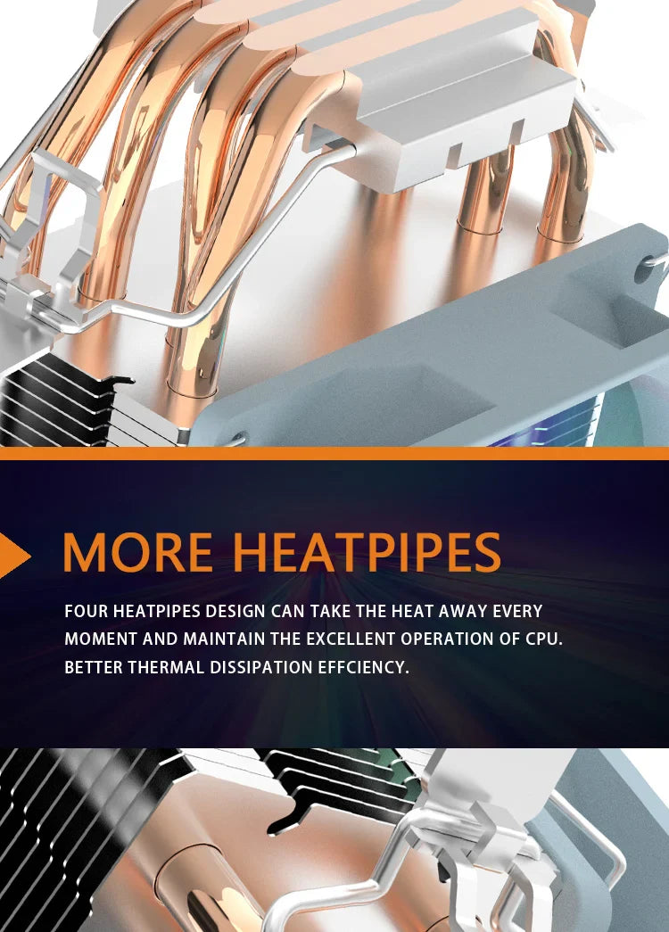 Aigo CPU Cooler — 2/4/6 Heat Pipe Radiator with 3-Pin PWM Silent RGB Fan for Intel LGA 1700/1150/1155/1156/1366 & AMD AM2/AM3/AM4