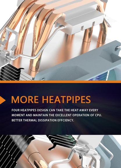 Aigo CPU Cooler — 2/4/6 Heat Pipe Radiator with 3-Pin PWM Silent RGB Fan for Intel LGA 1700/1150/1155/1156/1366 & AMD AM2/AM3/AM4