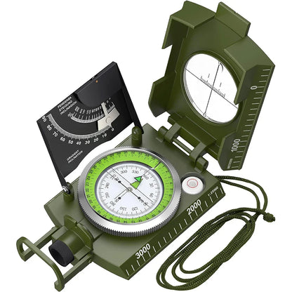 Multifunctional High-Precision Military Compass — Waterproof Metal Outdoor Survival Camping Compass with Fluorescent & Geological Features