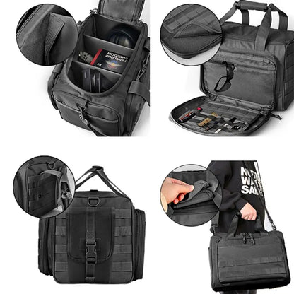 Gun Range Storage Bag Molle Tactical Case – Outdoor Hunting & Shooting Accessory, Pistol Tool Shoulder Pack, Nylon Sniper Bag (Black)
