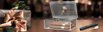 Scotte Acrylic Cigar Case Humidor – Holds 20 Cigars, Includes Hygrometer, Humidifier, Cigar Cutters, Punch & Accessories