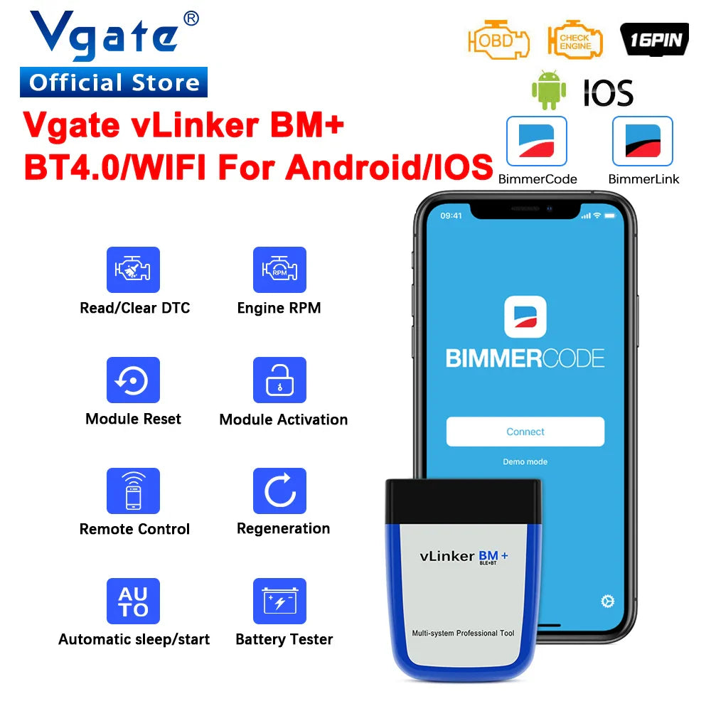 Vgate vLinker BM ELM327 for BMW – WiFi Bluetooth 4.0 OBD2 Car Diagnostic Scanner, Auto Scan Tool, Bimmercode ELM 327 V1.5