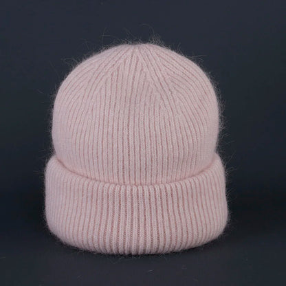 2024 Rabbit Fur Beanie – Soft Fluffy Winter Hat for Women, Angora Knitted Skullies, Warm Bonnet Knit Cap