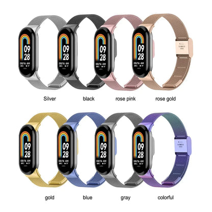 Stainless Steel Mesh Strap for Xiaomi Mi Band 9 & 8 – Metal Replacement Watchband Accessory