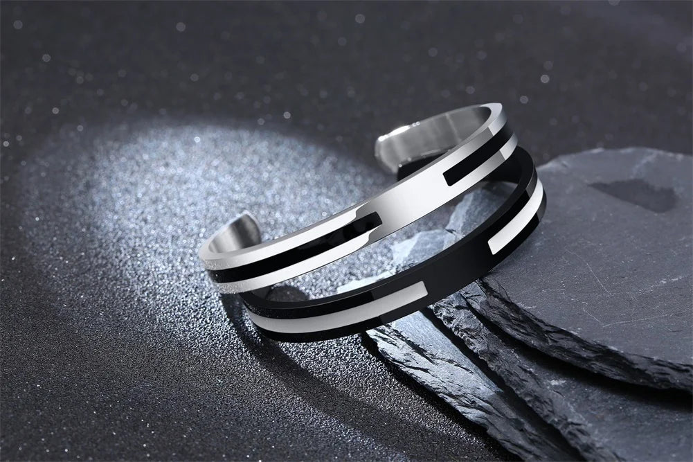 Men's Enamel Bangle - Viking Logo Cuff Bracelet, Stainless Steel Minimalist Bangle for Gentlemen
