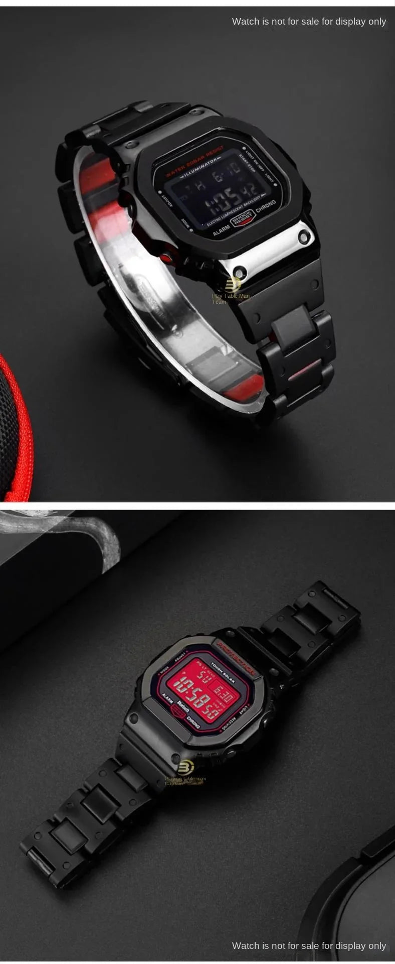 Black Red Lightweight Composite Plastic Steel Watch Band for Casio GW-B5600, DW5600MS, DW6900, GA2100 – Durable Replacement Strap Bracelet