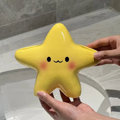 Cute Star Shaped Toothbrush Holder – Freestanding Bathroom Organizer for Toothbrush & Toothpaste Storage with Cute Face Design