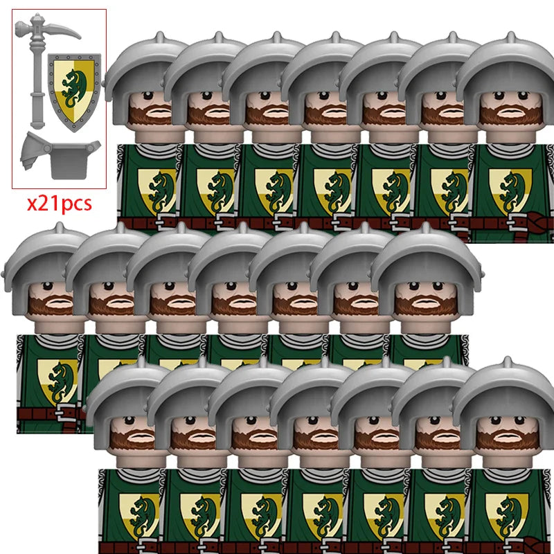 21PCS MOC Medieval Knights & Roman Legion Soldiers Building Blocks Set Warrior Figures with Weapons Helmet Bricks Toy Collection