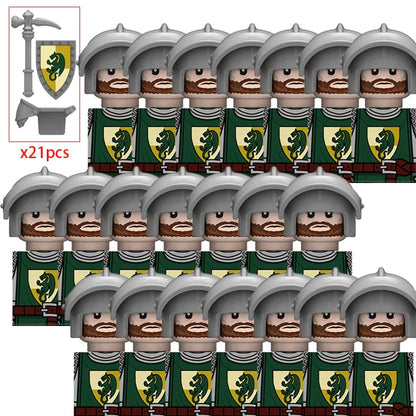 21PCS MOC Medieval Knights & Roman Legion Soldiers Building Blocks Set Warrior Figures with Weapons Helmet Bricks Toy Collection