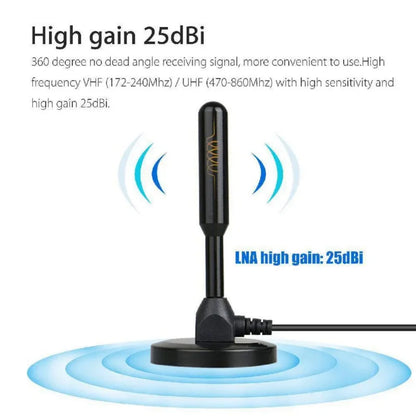 HD Digital TV Antenna - 200 Miles Amplified Indoor/Outdoor VHF UHF Aerial with Signal Booster