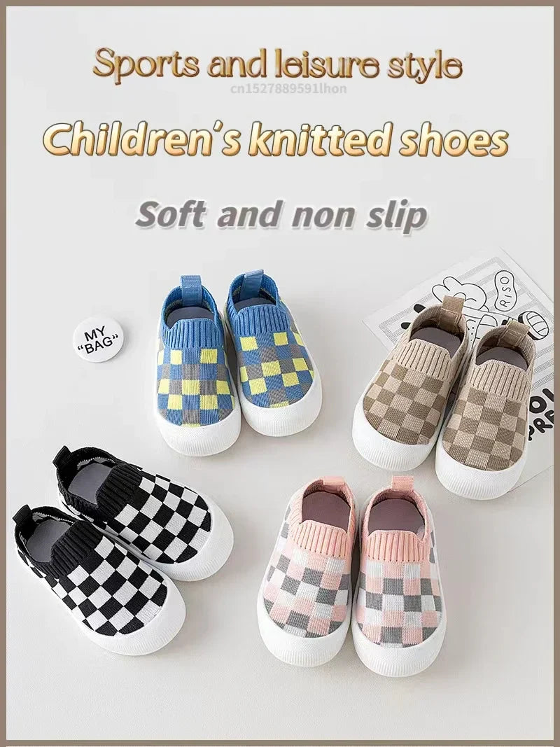 2025 Spring Toddler Slip-On Shoes – Non-Slip First Walkers for Boys and Girls, Classic Plaid Sneakers