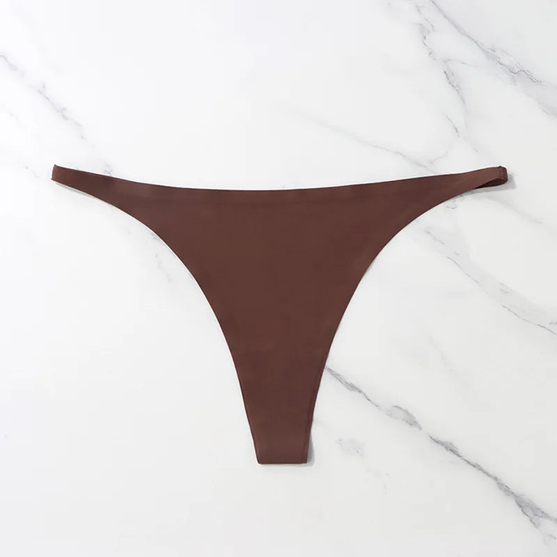 Ice Silk Seamless Thong Panties for Women – Soft Satin Bikini Underwear, Thin Band Tangas Mujer