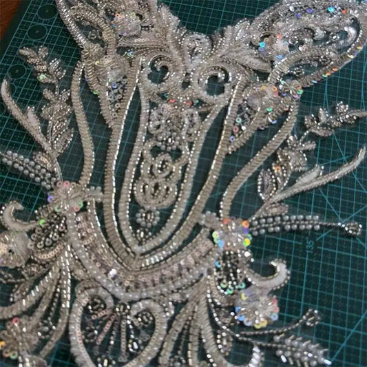 Beaded Sequin Flower Embroidered Lace Applique Patch - DIY Wedding & Children’s Clothing Sewing Accessory
