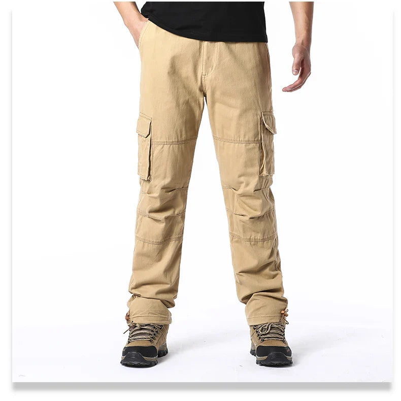 Men's Large Pocket Loose Overalls — Outdoor Sports & Tactical Jogging Pants with Elastic Waist, Pure Cotton Casual Workwear