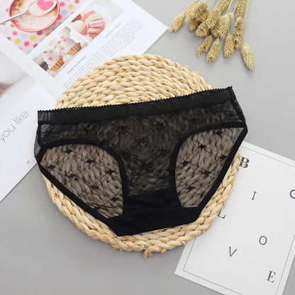 Women’s Low-Rise Lace Mesh Panties – Sexy Transparent Hollow-Out Briefs Lingerie Underwear