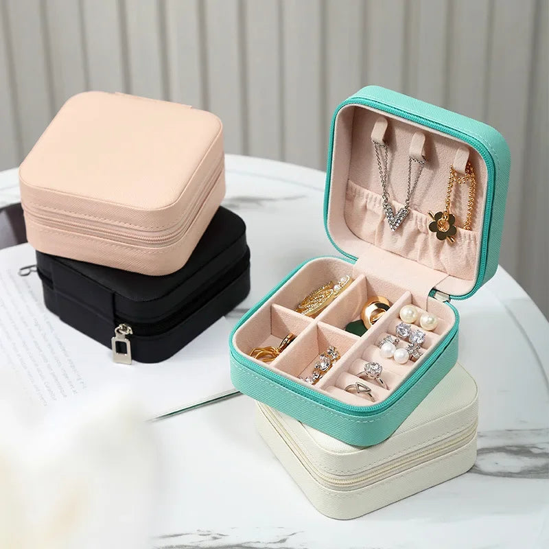 Portable Mini Jewelry Storage Box – Travel Organizer Case for Earrings, Necklace, Rings, Leather Jewelry Display Case