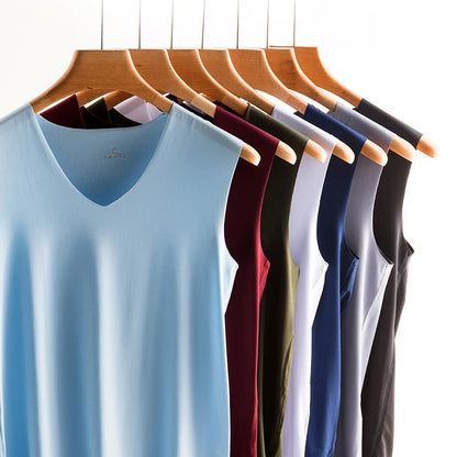 Men’s Silk Tank Top – Seamless Sleeveless Sport Vest, Plain Casual Summer Undershirt for Gym & Everyday Wear