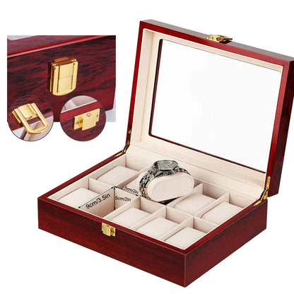 Luxury Wooden Watch Box — 1/2/3/5/6/10/12 Grid Organizer & Holder for Men’s and Women’s Watches, Jewelry Display