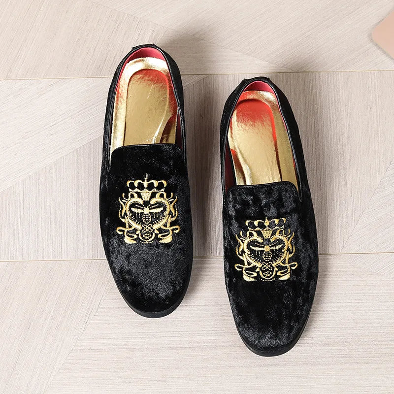 Men’s Luxury Suede Leather Shoes - Embroidered Loafers for Wedding, Party and Formal Wear Large Size