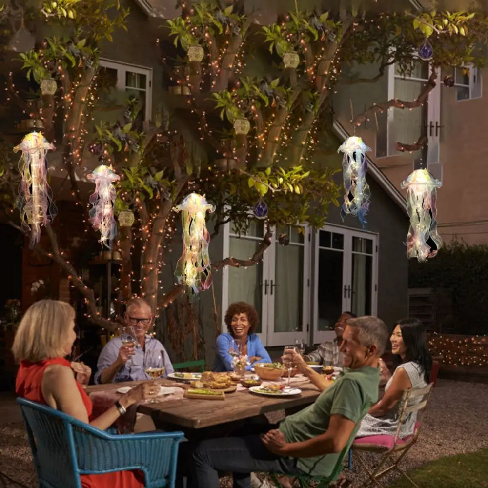 Gradient Jellyfish LED Light – Handmade Festival Pendant & Night Decoration for Courtyard Lighting