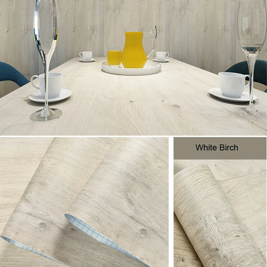 PVC Waterproof Self-Adhesive Wallpaper Roll — Wood Grain Vinyl Decorative Film for Furniture, Cabinets, and DIY Home Decor
