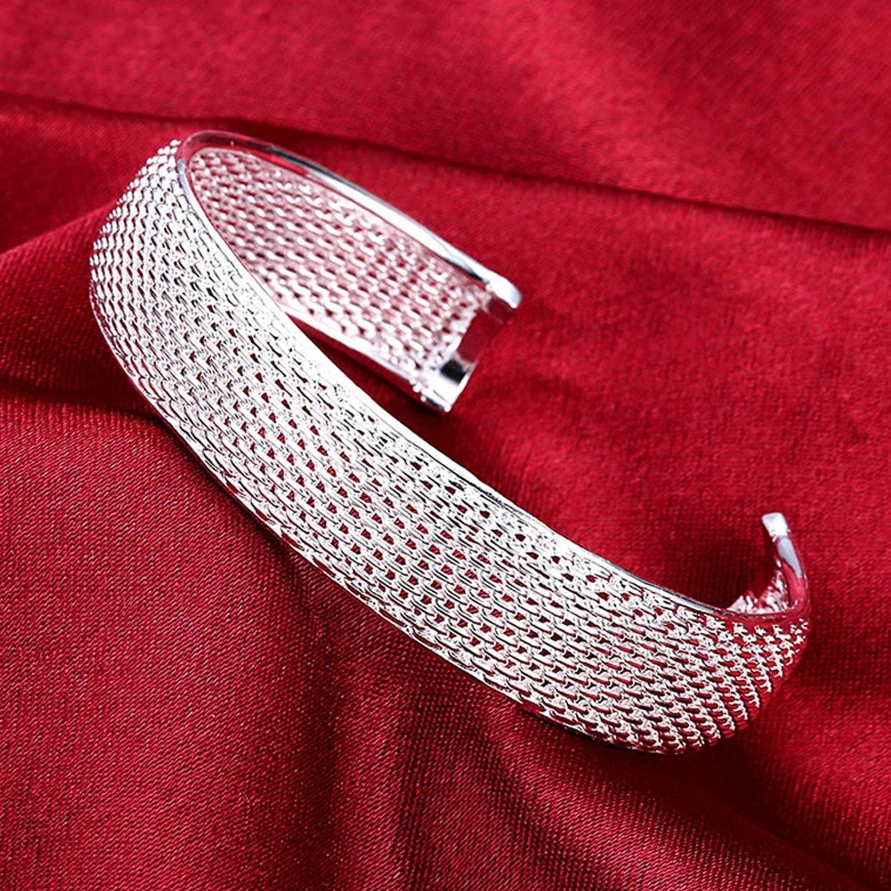 Women’s 925 Sterling Silver Open Cuff Bangle – Adjustable Charm Bracelet for Wedding Party Fashion Jewelry