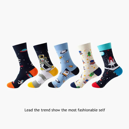 Men's Cotton Dress Socks 5-Pair Pack - Funny Casual Novelty Crew Socks Gift Set