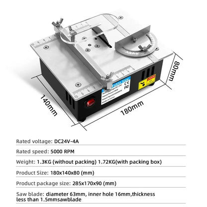 96W Mini Bench Saw — Adjustable Multifunctional Table Saw for DIY Woodworking