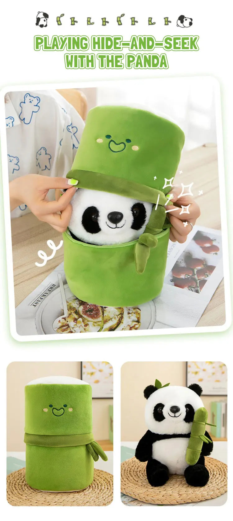 Kawaii Bamboo Tube Panda Plush Toy Set – Cute Reversible Stuffed Bear Dolls, Children’s Valentine’s Day Gift