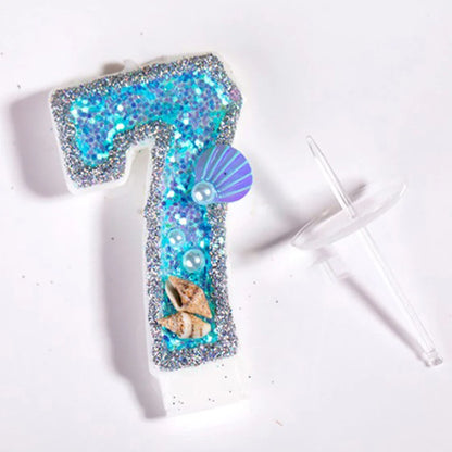 1Pcs Blue Shell Glitter Number Candle - Birthday Cake Topper, Wedding Digital Dessert Decor for Celebration, Birthday Decoration