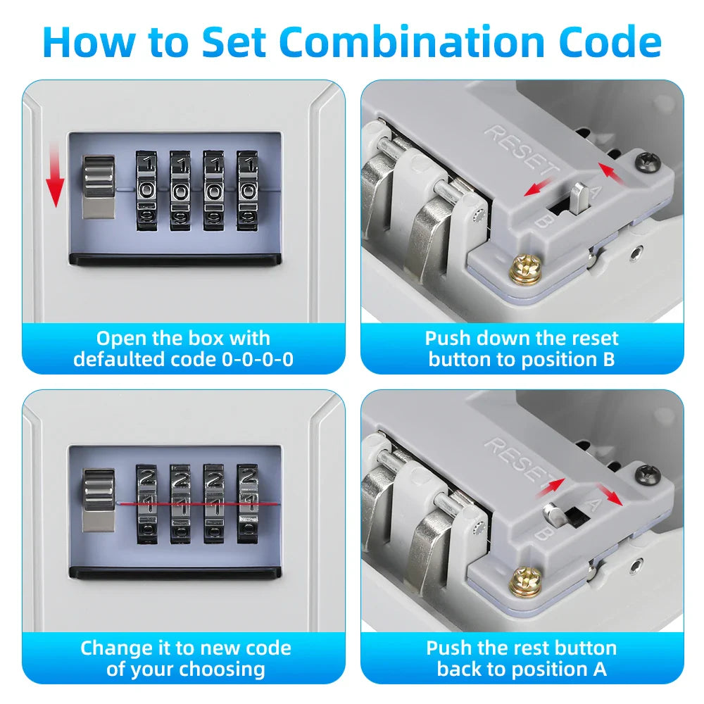 Camluxy Wall-Mounted Key Lock Box – Weatherproof 4-Digit Password Safe for Indoor & Outdoor Anti-Theft Key Storage