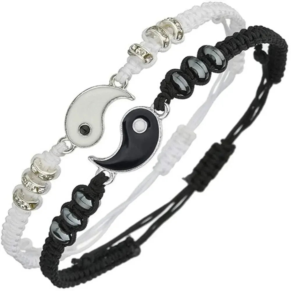 Couple Tai Chi Black & White Adjustable Rope Bracelet Set – Minimalist Jewelry for Daily Wear and Matching Accessories