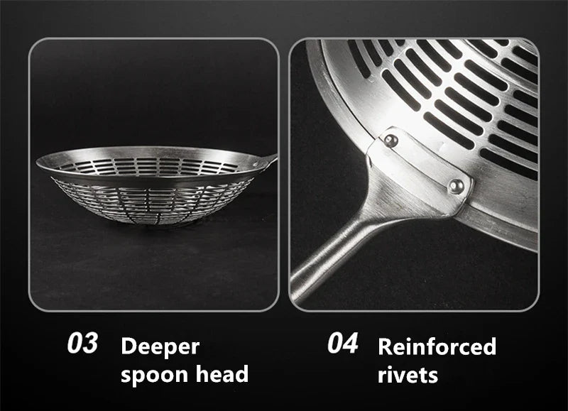 3 Sizes Round 304 Stainless Steel Strainer Set – Long Handle Kitchen Sieves for Hot Pot, Oil Filter & Cooking Tools